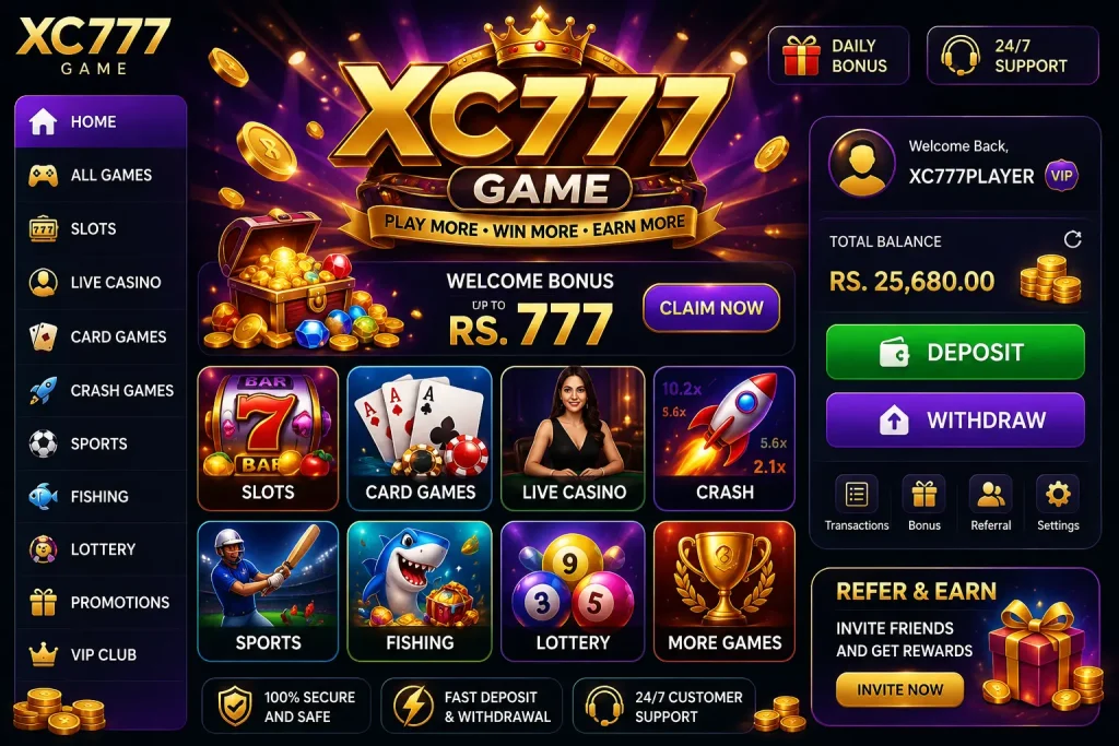 XP777 Game interface screenshot, which shows Games.